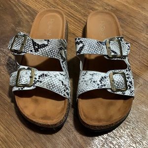 Snake skin slip on sandals